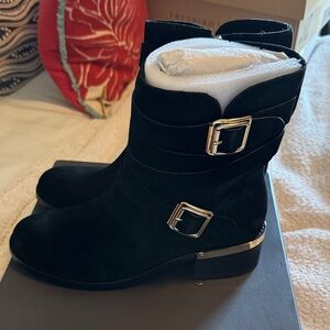 Vince Camuto Black Ankle Boots with Silver Buckles